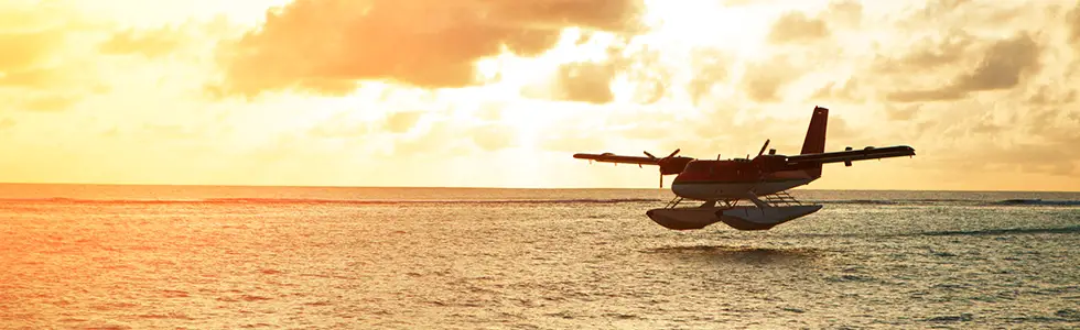 Seaplane landing in Maldives